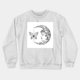 Crescent Moon with Female Face and Butterfly Crewneck Sweatshirt